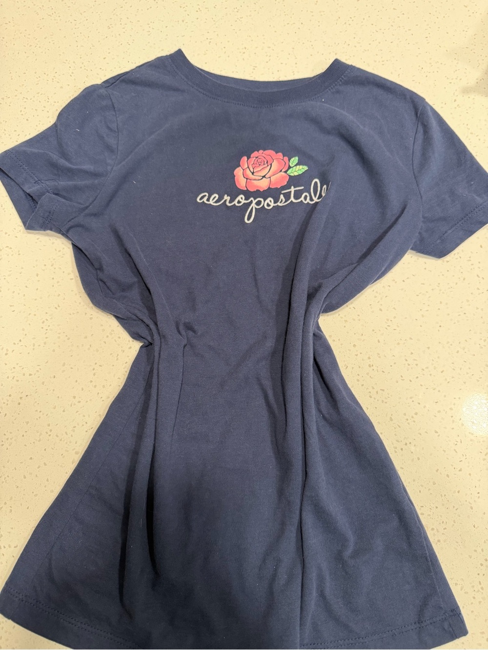 Aeropostale Navy Tee with Pink Rose Graphic